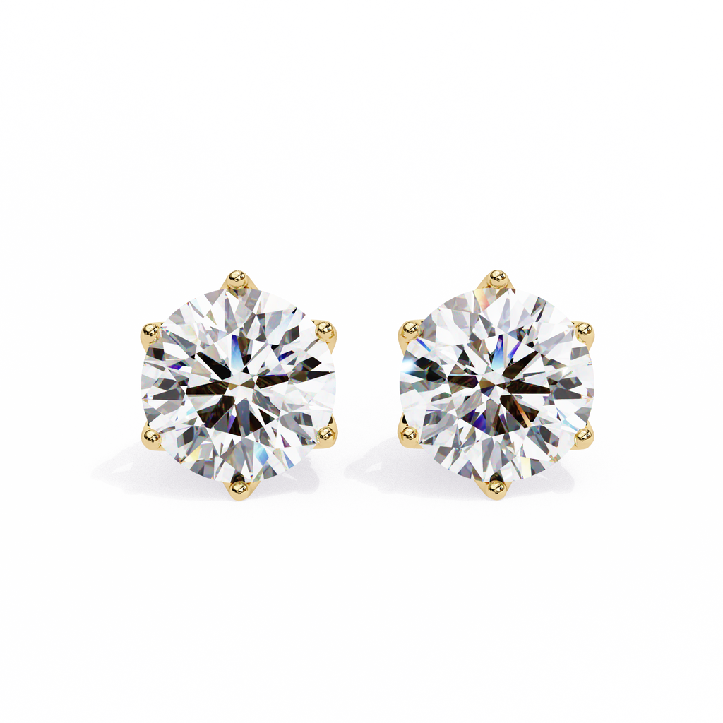 Crown-Inspired Solitaire Stud Earrings (Yellow Gold)