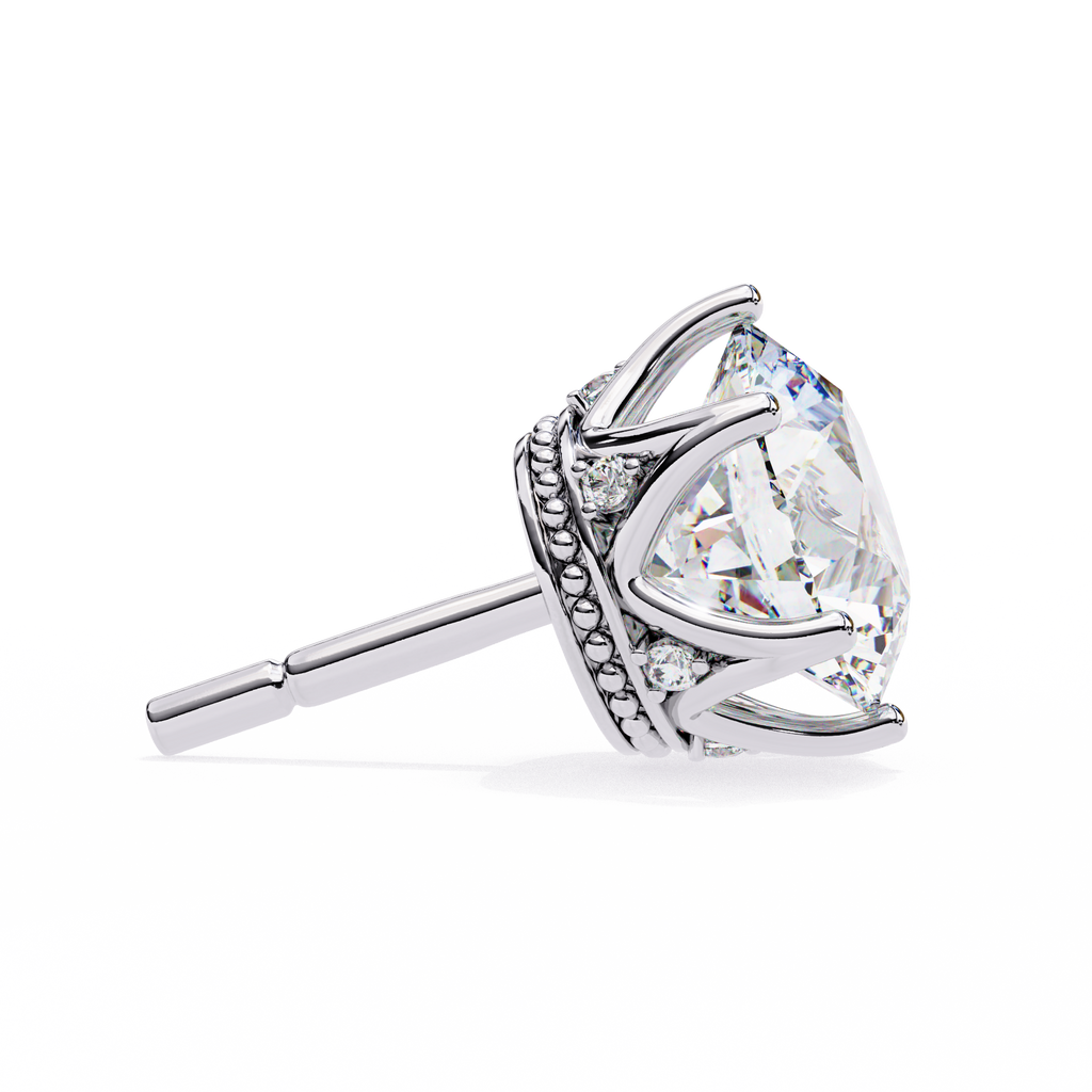 Crown-Inspired Solitaire Stud Earrings (White Gold)