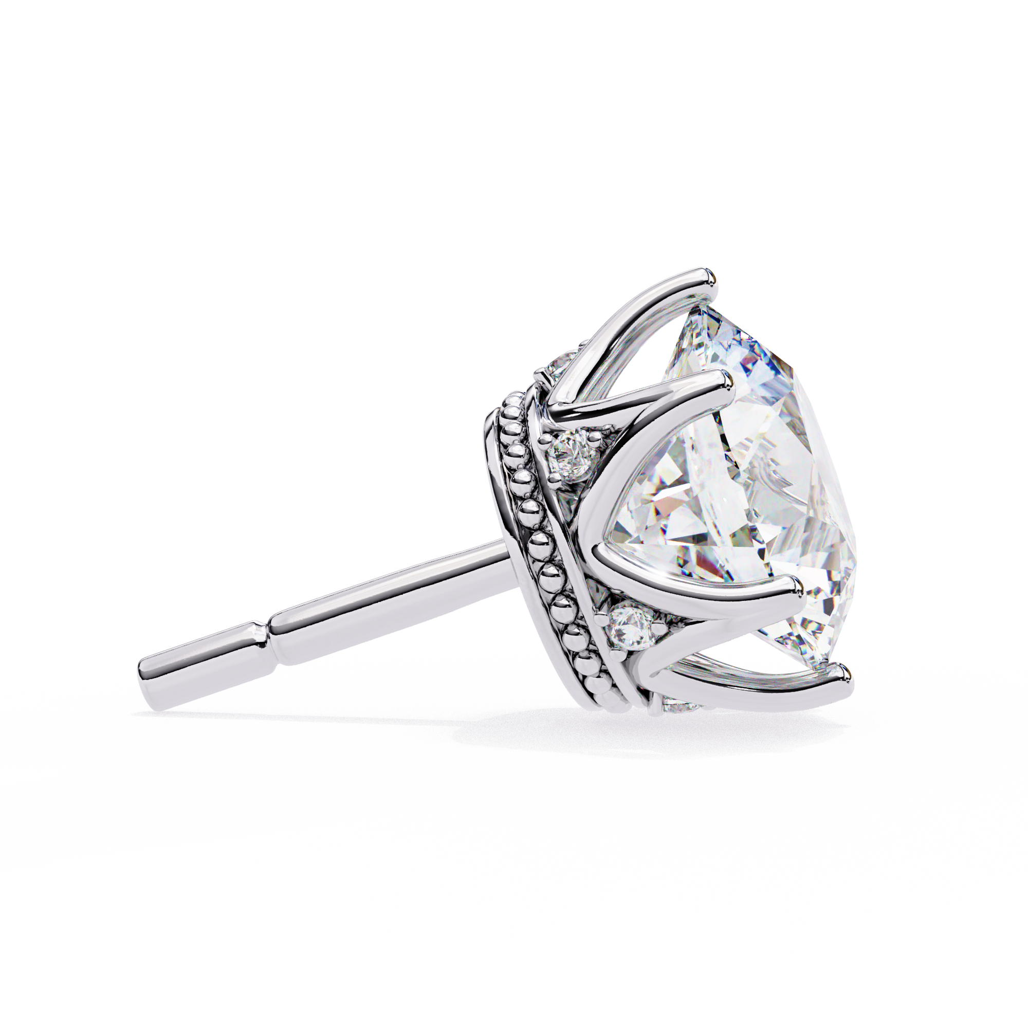 Crown-Inspired Solitaire Stud Earrings (White Gold)