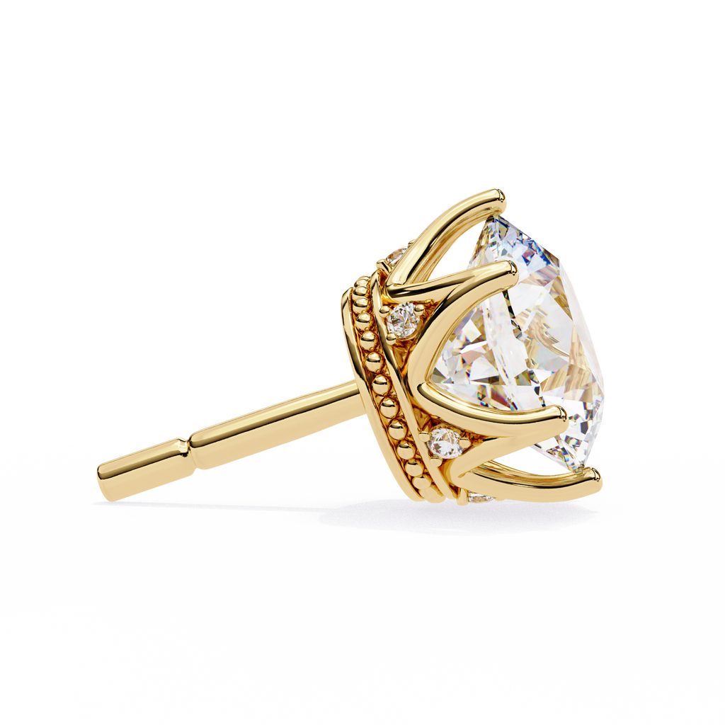 Crown-Inspired Solitaire Stud Earrings (Yellow Gold)