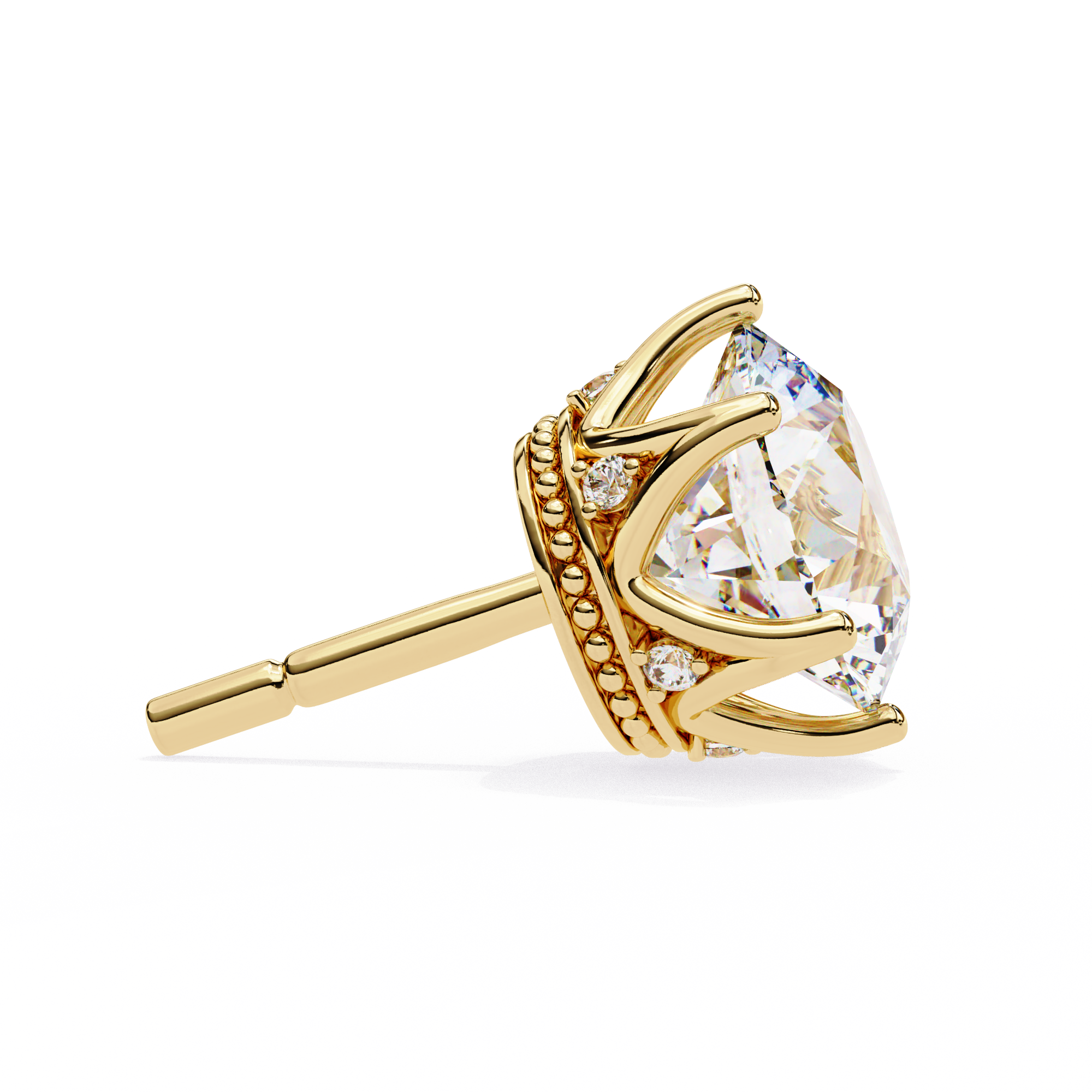 Crown-Inspired Solitaire Stud Earrings (Yellow Gold)