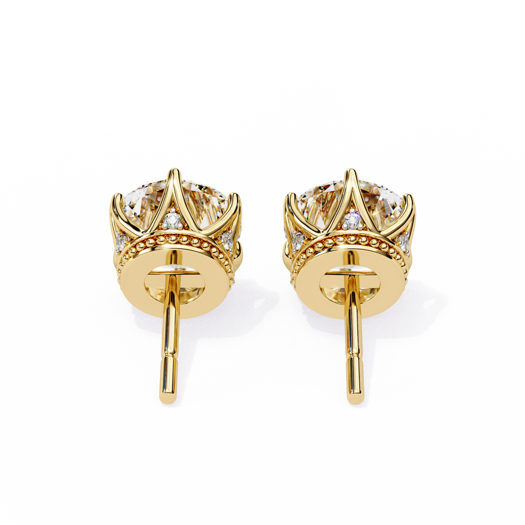 Crown-Inspired Solitaire Stud Earrings (Yellow Gold)