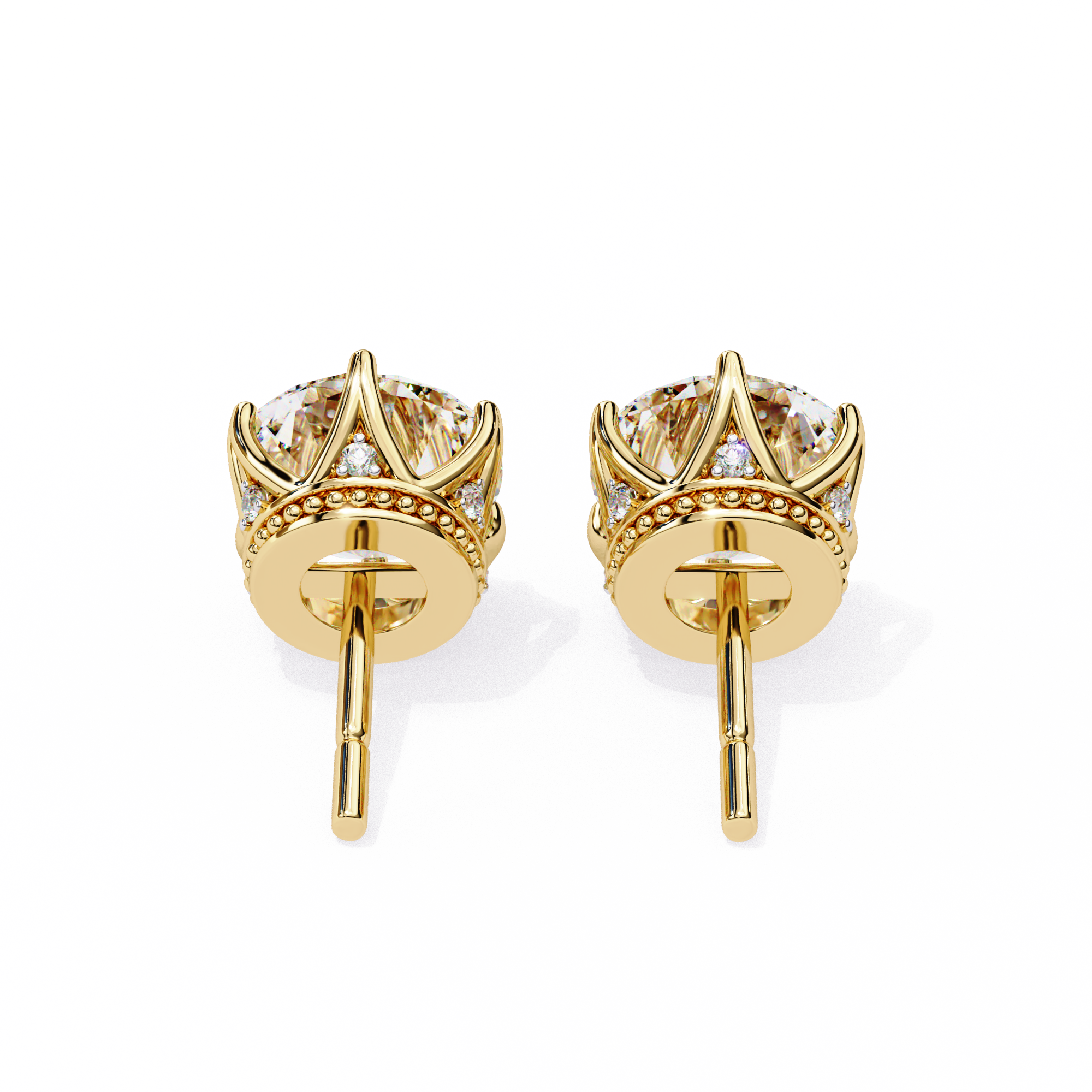 Crown-Inspired Solitaire Stud Earrings (Yellow Gold)