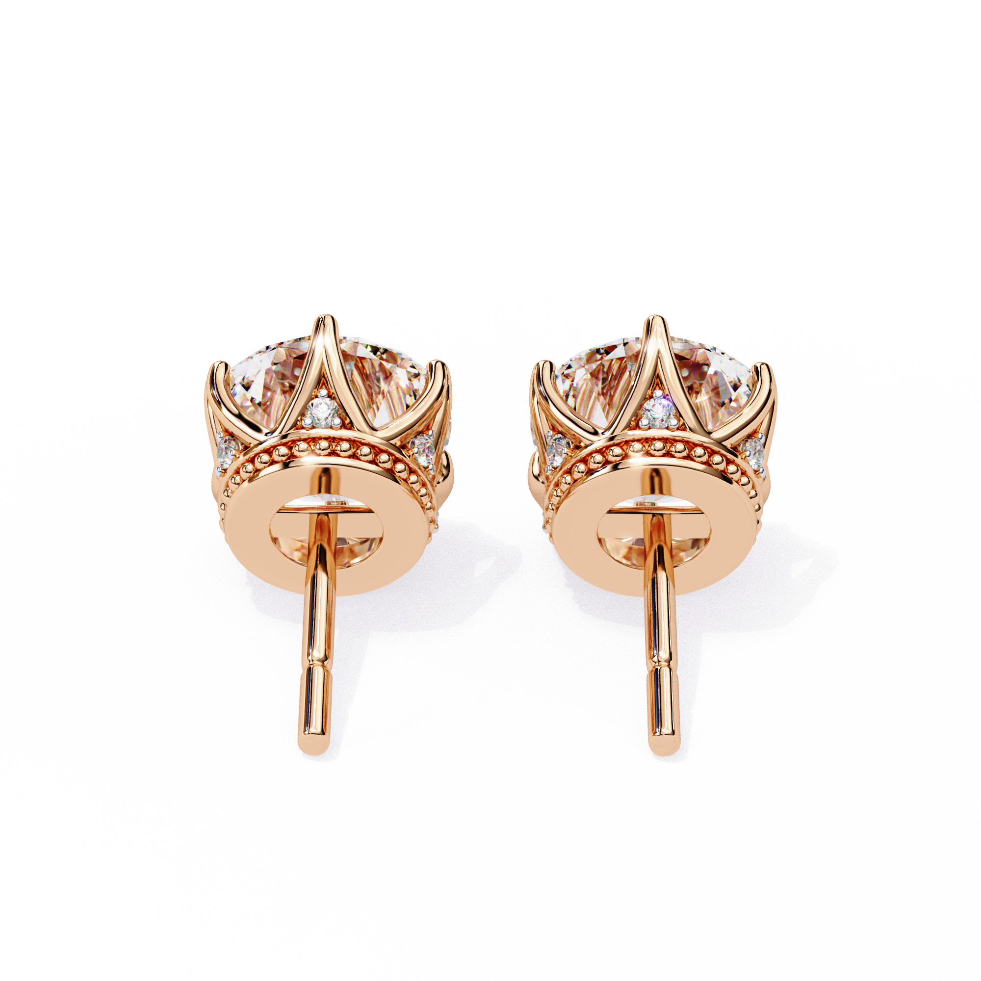 Crown-Inspired Solitaire Stud Earrings (Rose Gold)