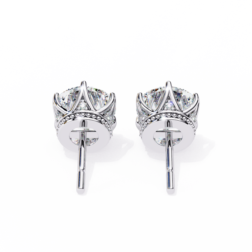 Crown-Inspired Solitaire Stud Earrings (White Gold)