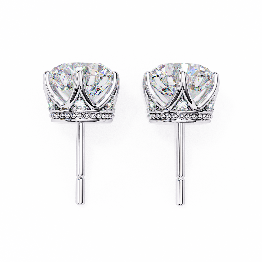 Crown-Inspired Solitaire Stud Earrings (White Gold)