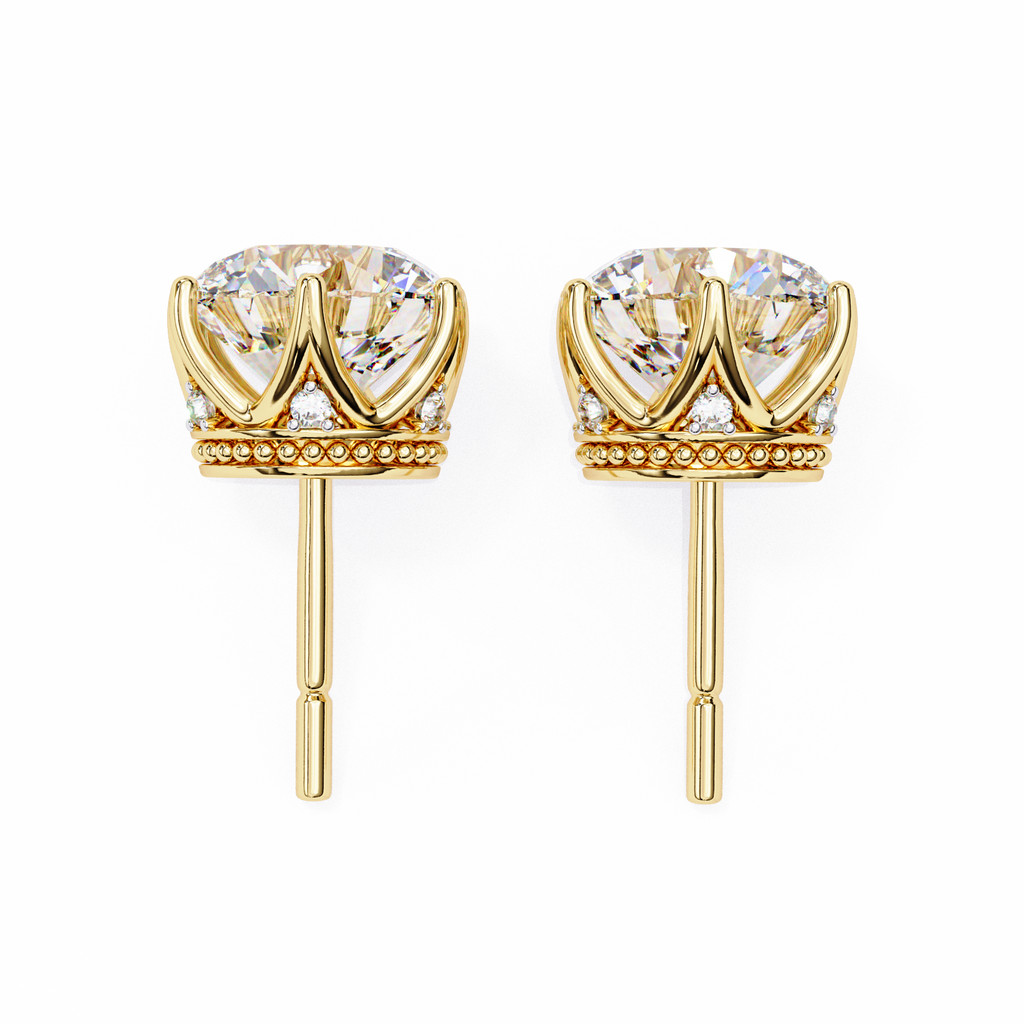Crown-Inspired Solitaire Stud Earrings (Yellow Gold)