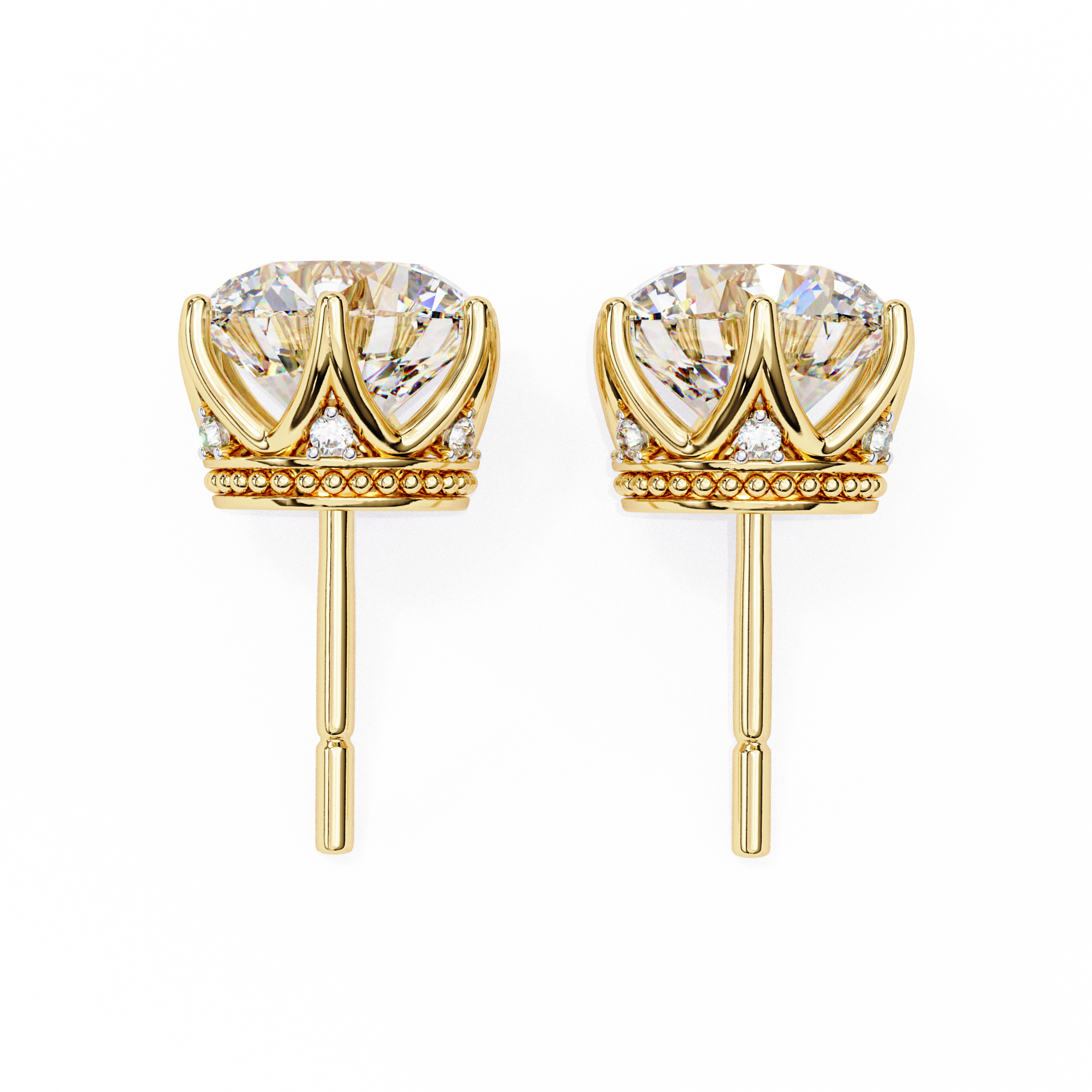 Crown-Inspired Solitaire Stud Earrings (Yellow Gold)