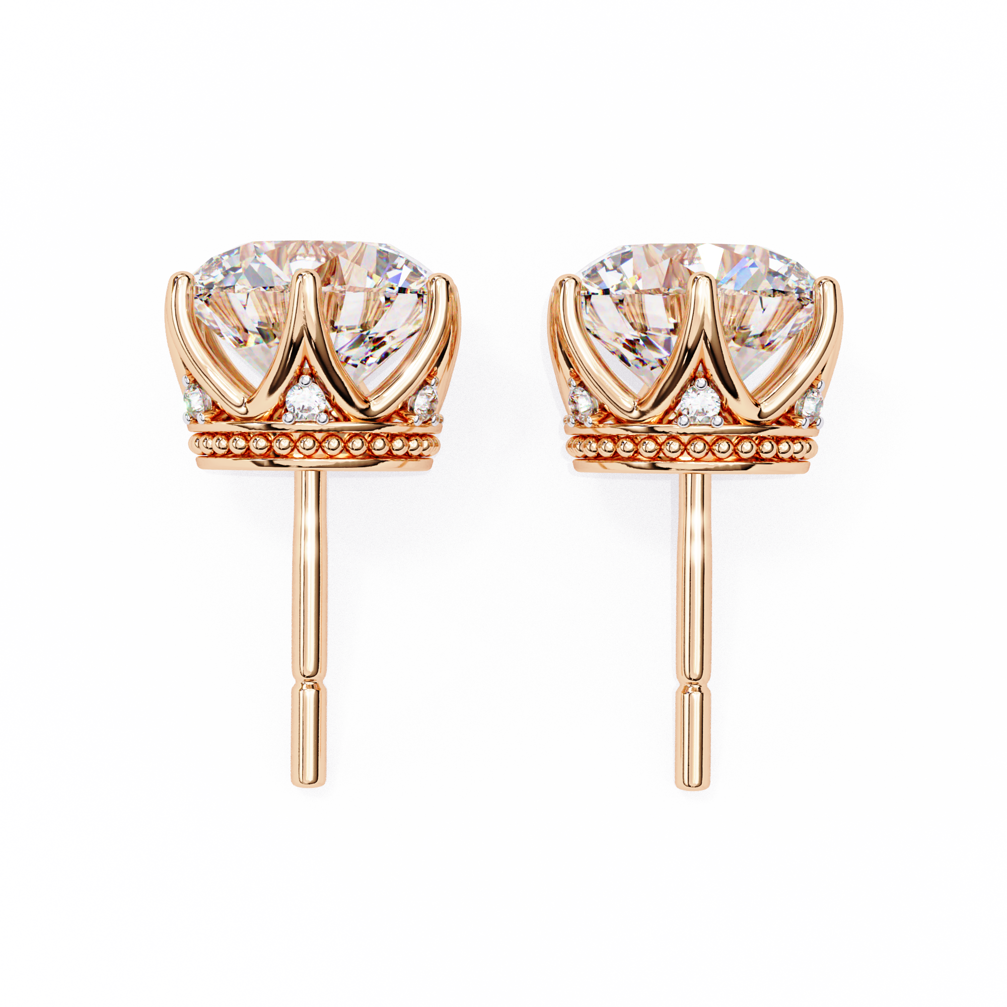 Crown-Inspired Solitaire Stud Earrings (Rose Gold)