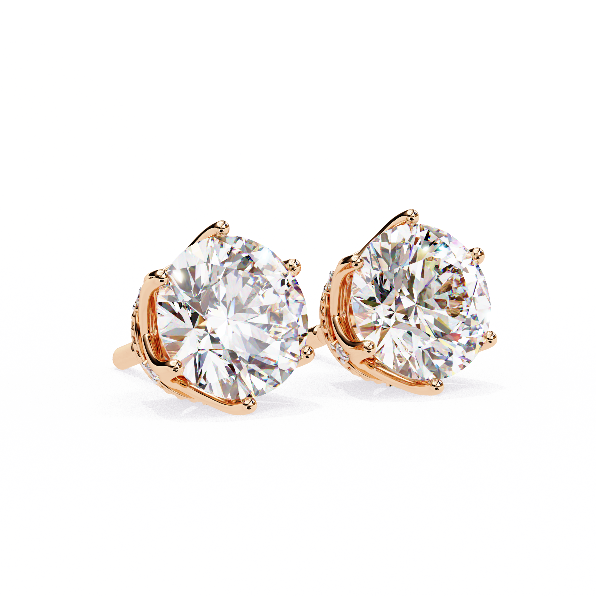 Crown-Inspired Solitaire Stud Earrings (Rose Gold)