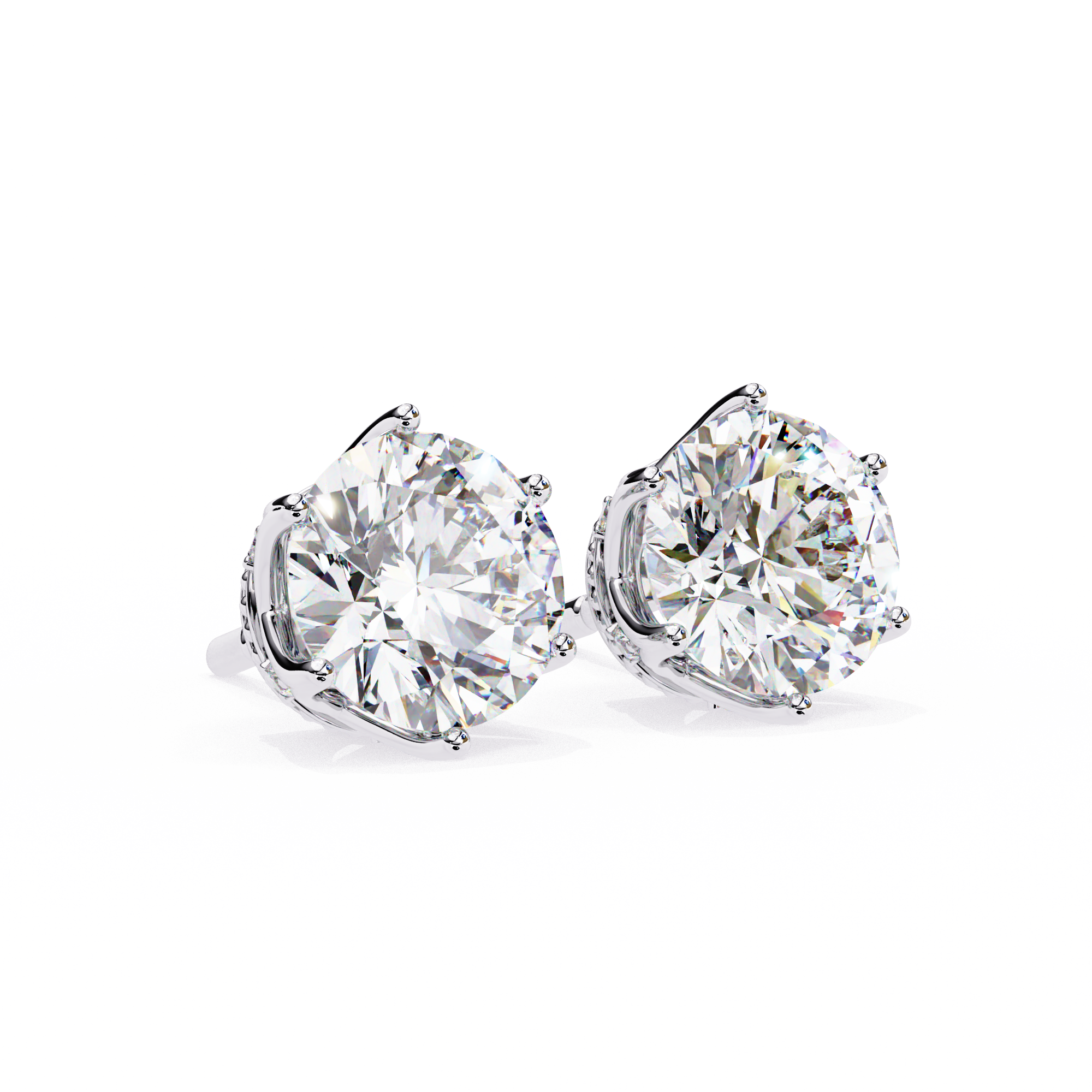 Crown-Inspired Solitaire Stud Earrings (White Gold)