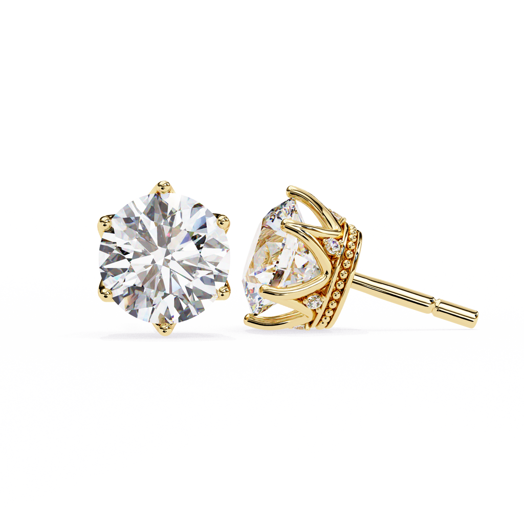 Crown-Inspired Solitaire Stud Earrings (Yellow Gold)