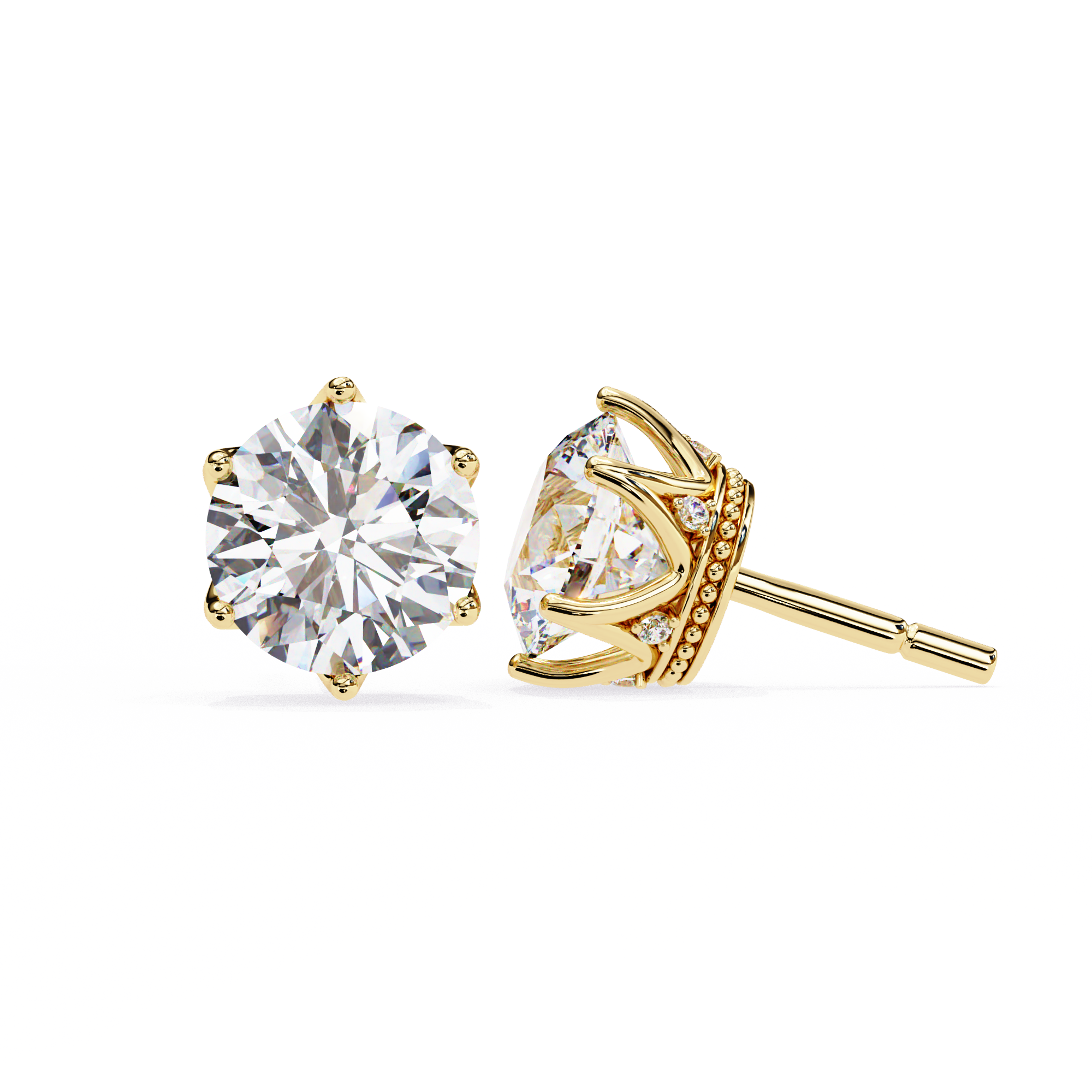 Crown-Inspired Solitaire Stud Earrings (Yellow Gold)