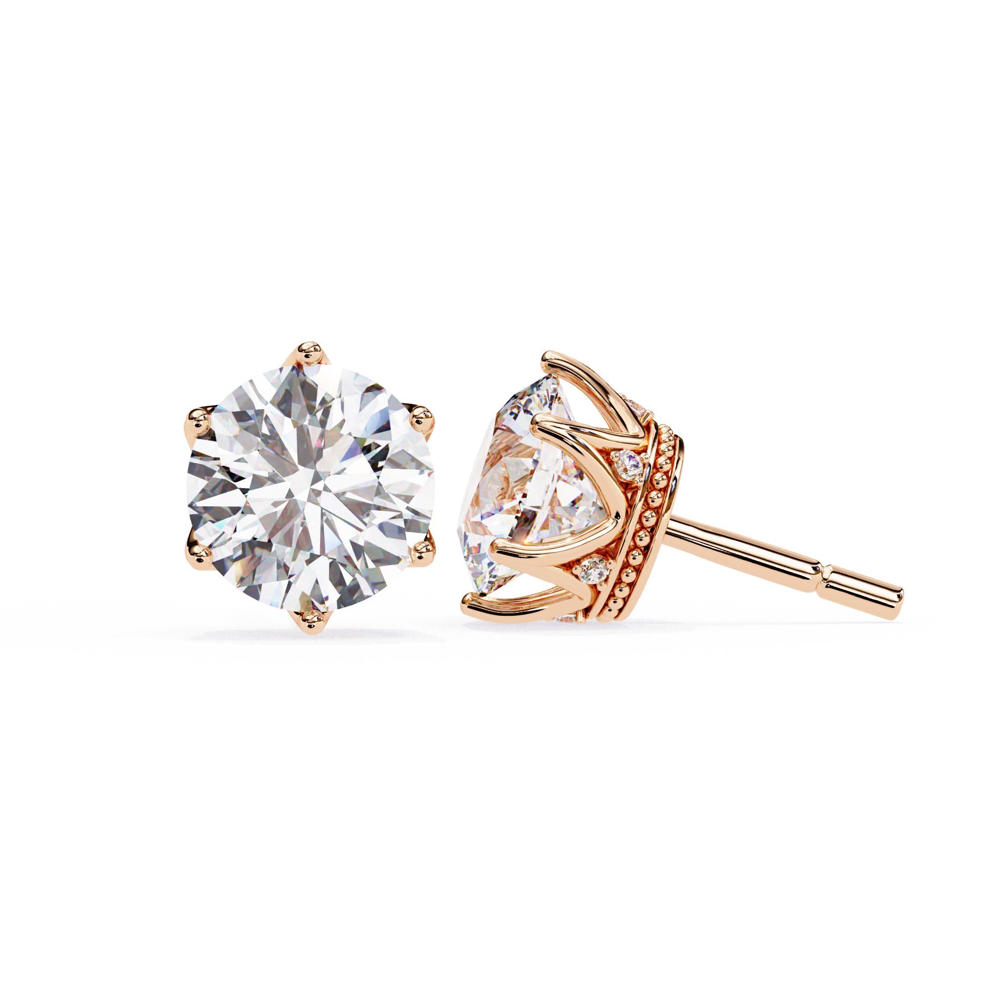 Crown-Inspired Solitaire Stud Earrings (Rose Gold)