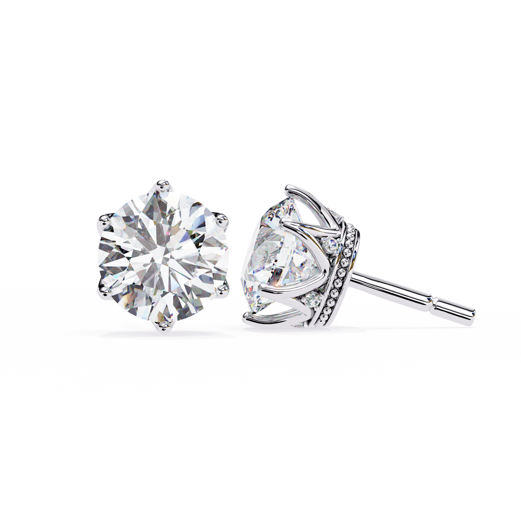 Crown-Inspired Solitaire Stud Earrings (White Gold)