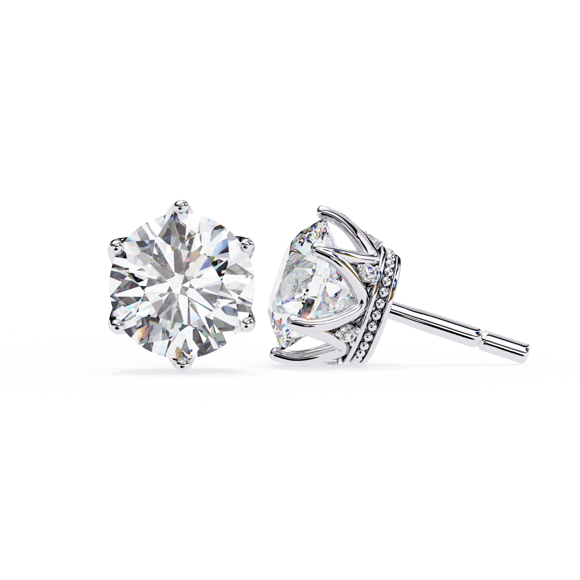 Crown-Inspired Solitaire Stud Earrings (White Gold)