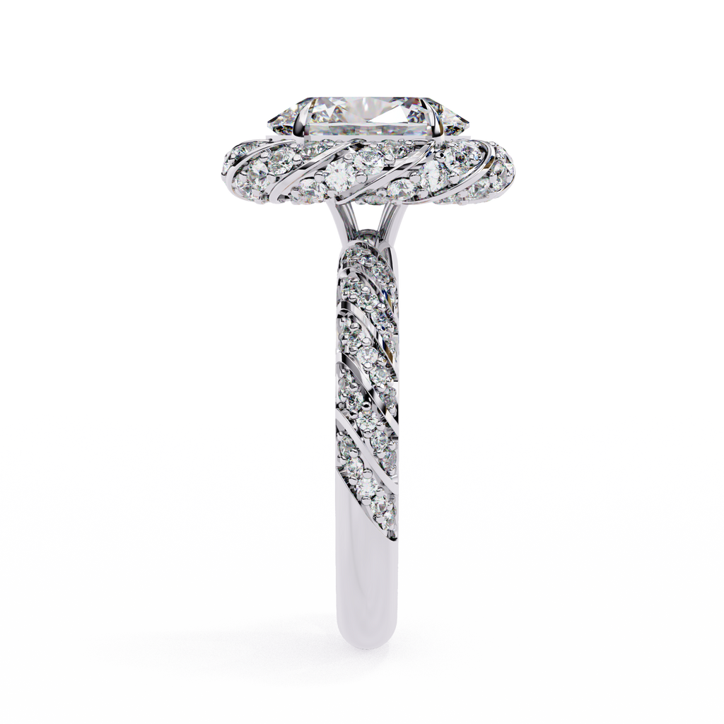 Oval & Round CZ Halo Ring in 925 Sterling Silver – 3.21 Ct TW