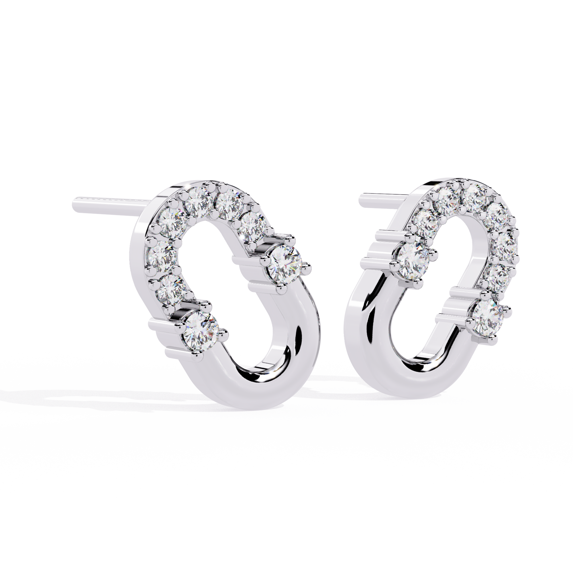 Oval Hoop Stud Earrings – 925 Sterling Silver – Pave Round Stones