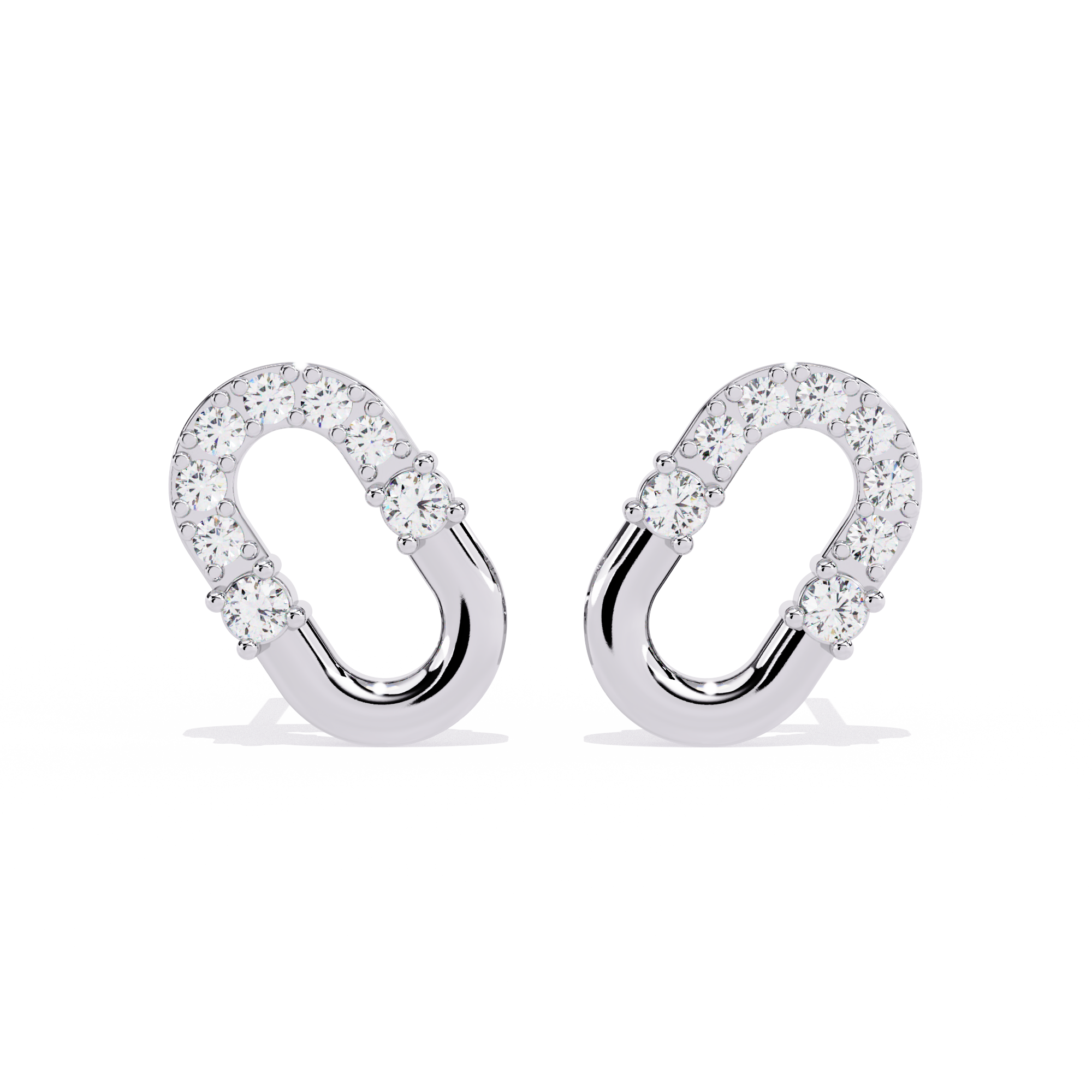 Oval Hoop Stud Earrings – 925 Sterling Silver – Pave Round Stones
