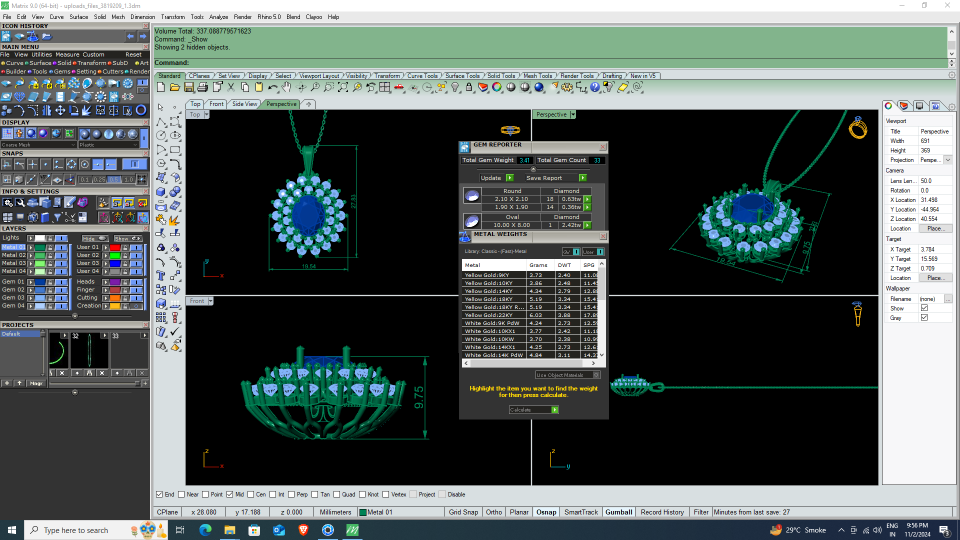 Oval Halo Diamond Pendant | 3DM & STL Jewelry CAD File