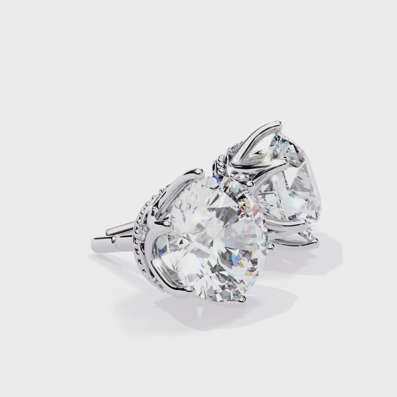 Crown-Inspired Solitaire Stud Earrings (White Gold)